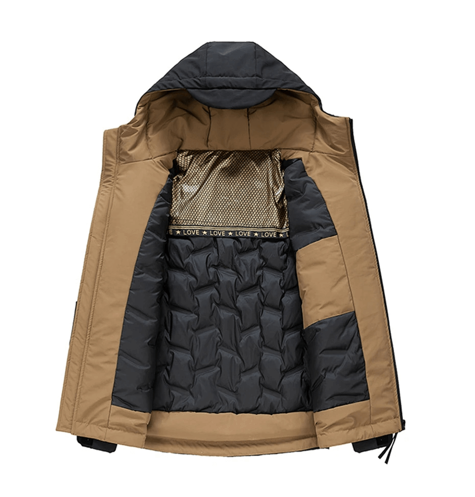 Men's water-resistant puffer jacket with hood, down filling, and pockets, perfect for winter warmth and storage - SF2115